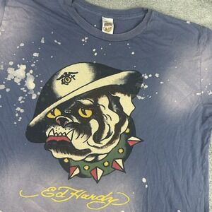 Vintage Ed Hardy Christian Audigier Military Dog Bleach T Shirt Men's XL Rare